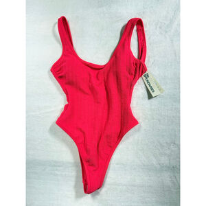Women's No Boundaries Pink Textured Cheeky High Leg One Piece Swimsuit Small NWT